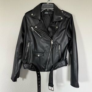 Zara Black Faux Leather Moto Jacket